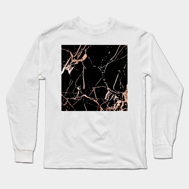 Black Rose-Gold Marble Long Sleeve T-Shirt by Photomisak72